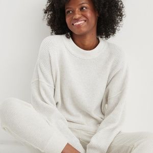 Heather Grey aerie oversized waffle crewneck sweater